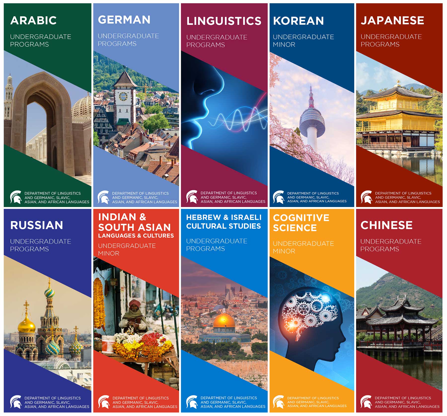 Collage of Language Brochures
