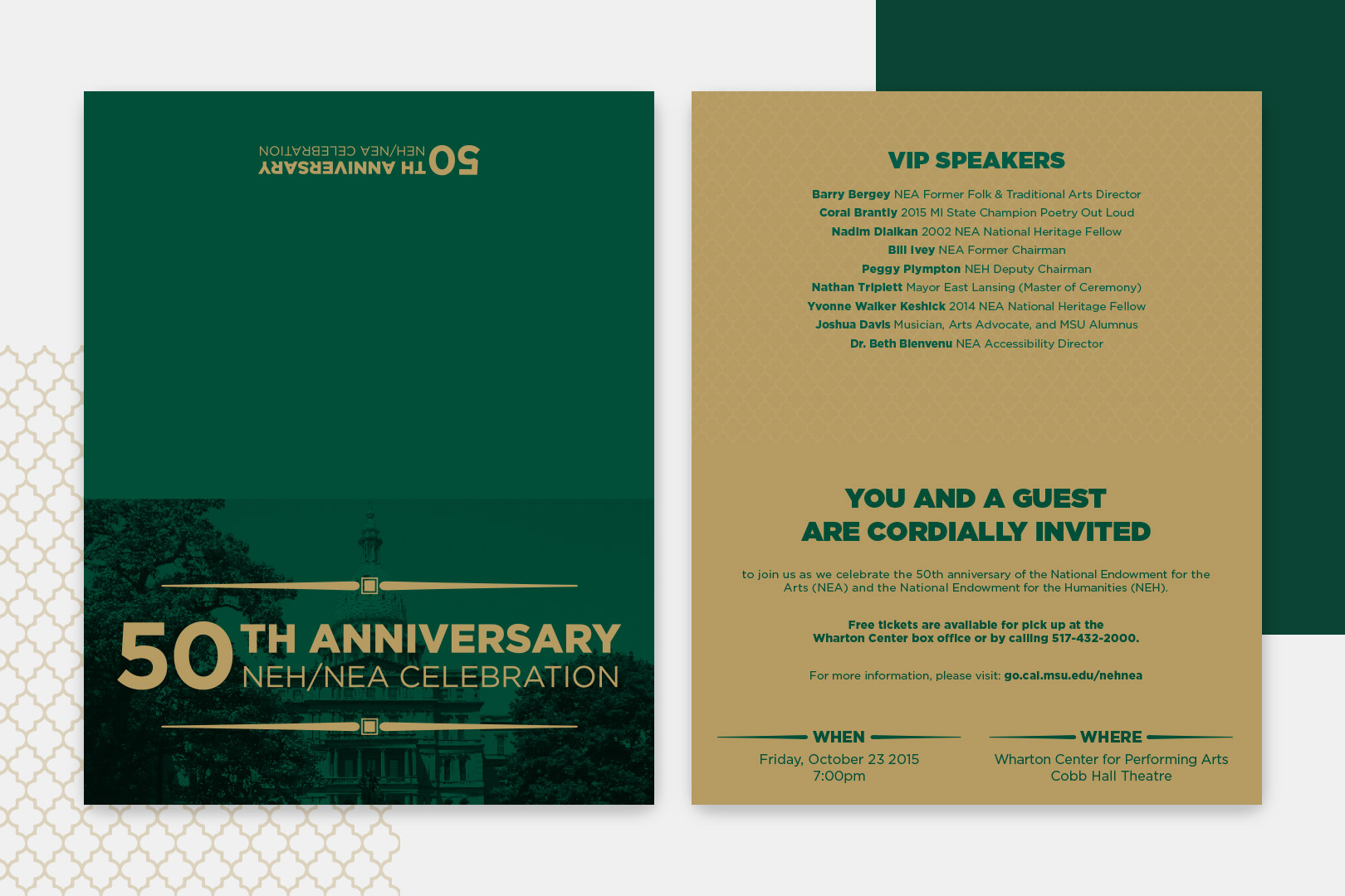 Layout of both sides of an invitation to an event