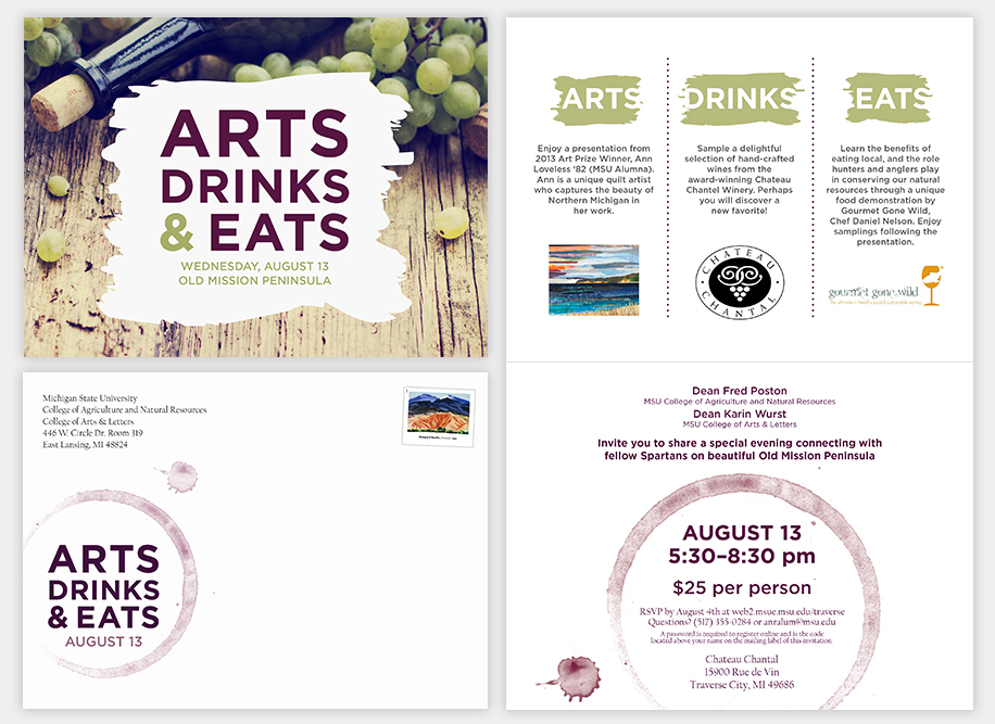 Arts drinks & Eats postercard